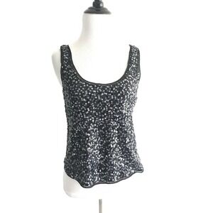 Express | Sequins Top Womens Size XS Black Embellished Scoop Neck Crop Stretch